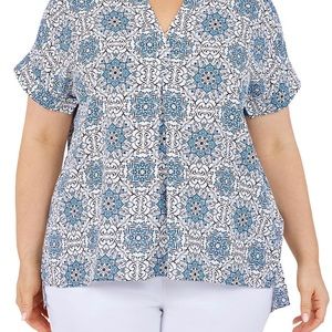Ruby Rd split neck tile print top